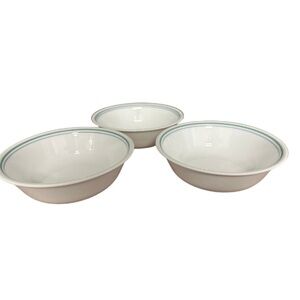 Corelle Country Cottage Soup Cereal Bowls Blue Green Band Stripe Set  of 3